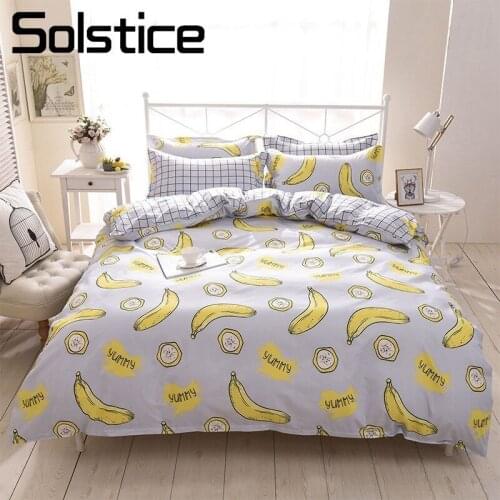 Solstice Home Textile Cartoon Banana Plaid Pattern Teen Kid Bedding Sets Duvet Cover Pillowcase Bed Sheet 3/4PCS King Twin Size