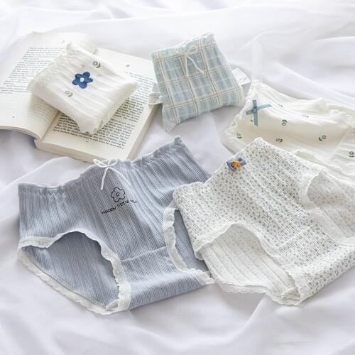 Panties for Women Flower Print Underwear ladies Cute lingerie Lace Edges Girl Briefs Female Underpants Cotton Cartoon Panty NK2