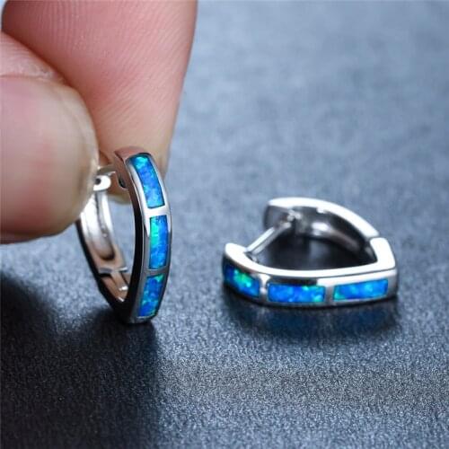 Vintage Hollow Love Heart Earrings White Blue Opal Stone Hoop Earrings Rose Gold Silver Color Small Earrings For Women Wedding