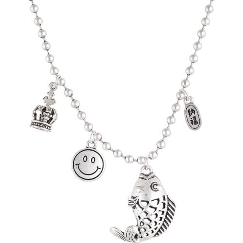 Vintage Silver Color Fish Long Necklace Simple Jewelry For Women Antique Suspension Female Decoration Accessories Wholesale 2021