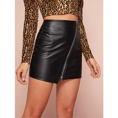 Fashion Women Front Zip PU Leather High Waist Skirt Elegant Ladies Evening Party Club Streetwear Bandage Mini Skirt Clubwear