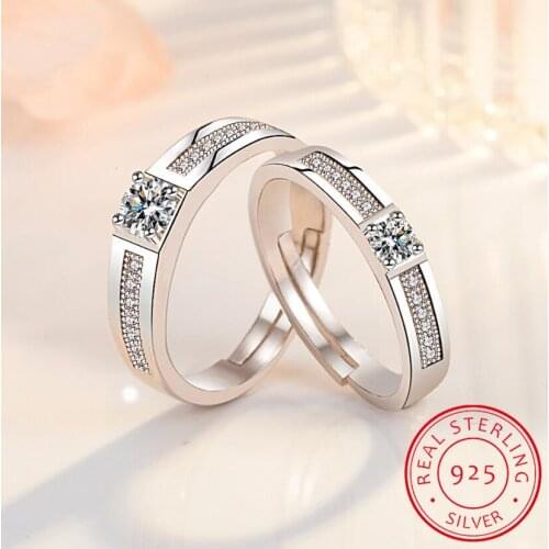 925 Sterling Silver New Woman Fine Jewelry High Quality Retro Simple Crystal Zirconia Couple Ring Adjustable Size