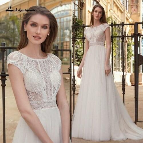 Lakshmigown Vestiti Donna Boho Wedding Dress Summer 2021 Vintage Lace Bodice Bridal Wedding Dresses Cap Sleeve vestido de novia