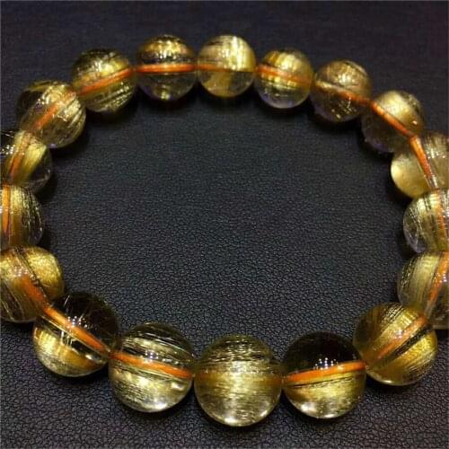 11.5mm Brazil Natural Titanium Rutilated Quartz Gems Stone Stretch Crystal Women Men Round Bead Bracelet AAAAA