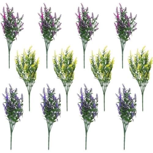 12 Strands Artificial Lavender Flowers Outdoor Artificial Flowers for Decoration Imitation Plant Garden Porch Window