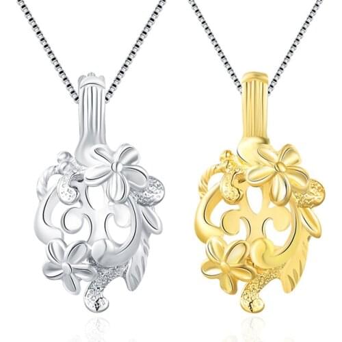 CLUCI 3pcs Flower 925 Sterling Silver Pearl Cage Charms Pendant 925 Sterling Silver Fine Jewelry Women Pearl Locket SC017SB