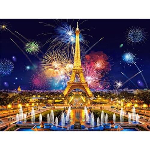 5D Round Diamond Painting Cross Stitch Eiffell Tower Scenery Full Square Diamond Mosaic Embroidery Paris Picture of Rhinestones