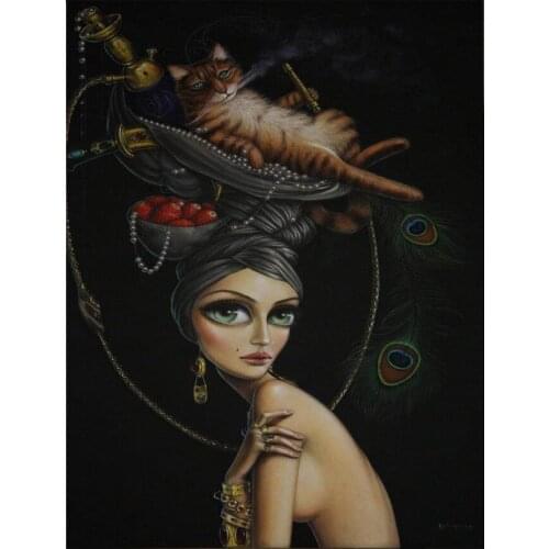 5d square drill diamond mosaic girl and cat diy diamond embroidery cartoon painting rhinestones full round resin L476