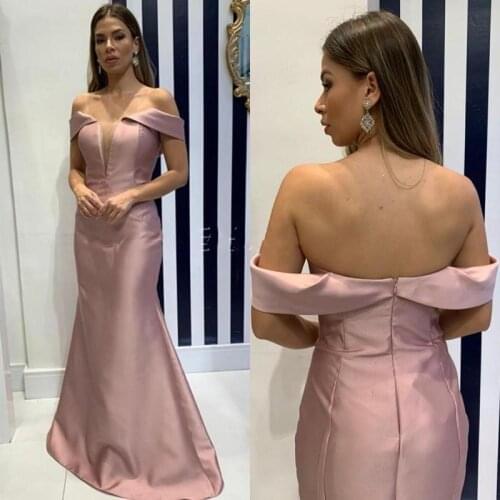 Simple Satin Mermaid Evening Dresses Bodice Off Shoulder Backless Formal Prom Party Gowns Sweep Train Customized Robe De Soriee