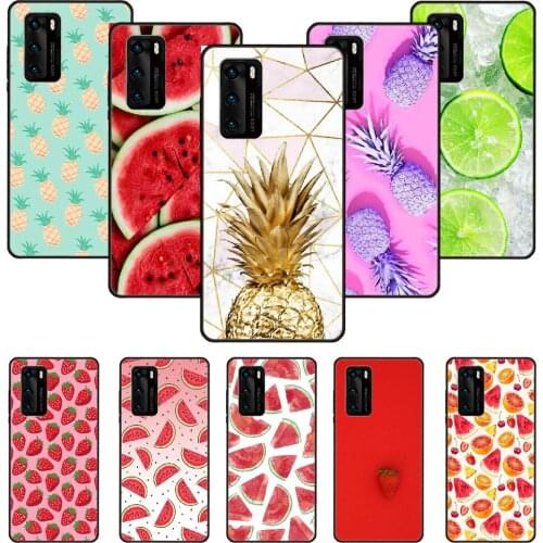 Phone Case For Huawei P20 P30 P40 P Smart Z + P10 Mate 30 10 20 Lite Pro Black Cover Shell Fashion Etui Soft Bumper Fresh Fruit