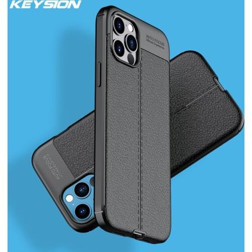 KEYSION Phone Case for iPhone 12 12 Mini leather texture silicone Shockproof Black Cover for iPhone 11 Pro Max SE 2020 7 8 X XR