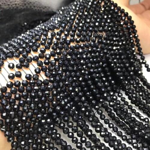 Black tourmaline 2mm 3mm 4mm Natural Gemstone Bead Facted Round for Jewelry Making Necklace Earring 15inch ICNWAY