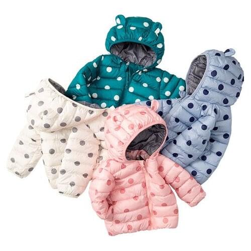 Kids Coats Winter Thicken Down Jackets for Girls Boys Clothing Wave Point Cartoon Hoodie Warm Children Outerwear New Arrival