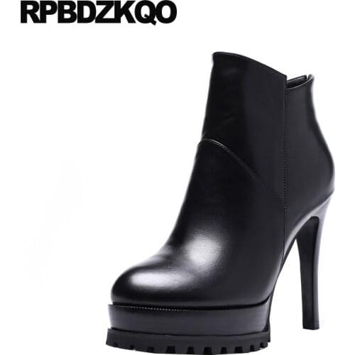Extreme Size 34 Zipper Booties Black Ankle High Heel Platform Women Boots Winter 2021 Stiletto Shoes Round Toe Ladies Fashion