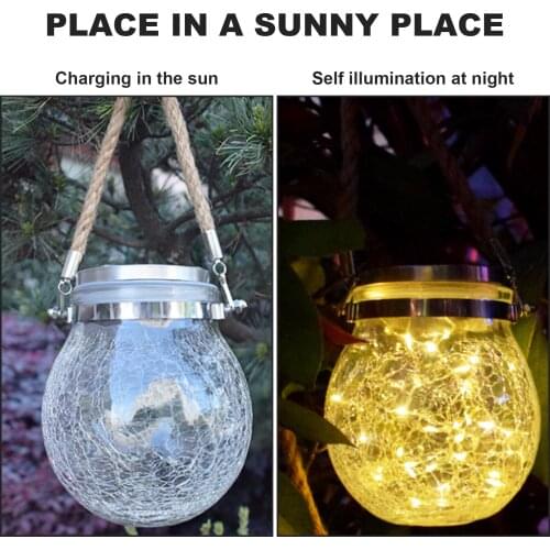 Solar Lantern Outdoor Hanging Solar Light led Mason Jar Light Waterproof Solar Table Lamp Crack Glass Garden Light for Patio