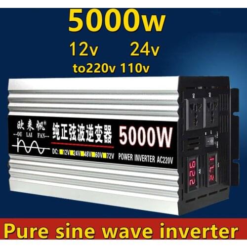 NewPureSineWave Inverter 2000 3000 4000 5000W Power Solar Car Inverters With LED Display DC 12V 24V To AC 220V Voltage Converter