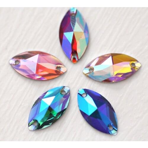 Marquise Colorful Red Green AB Color Silver Base Sew On Rhinestone Beads, Sew On Stones Spacer button for Dress Shoes Decoration