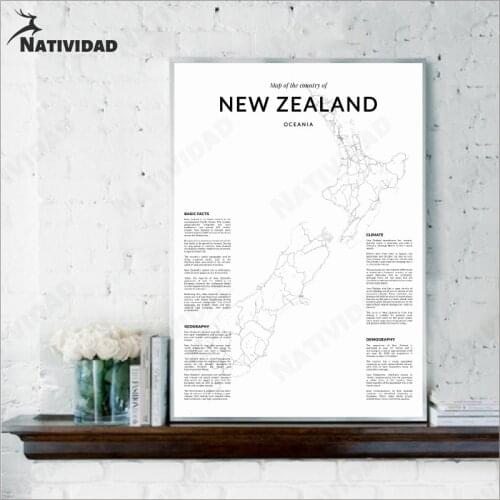 New Zealand Route Map Canvas Drawing Line Poster Home Decor Nordic Minimalist Living Room Bedroom Wall Art Decoration