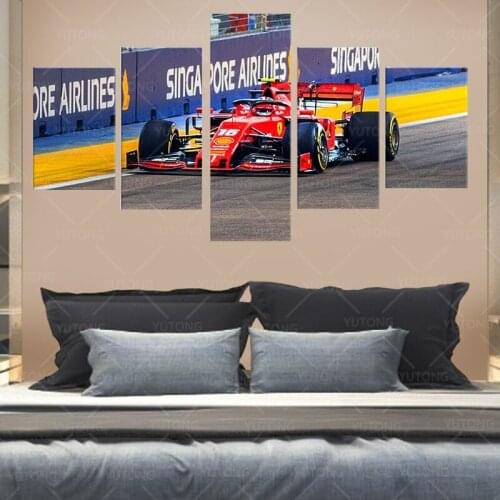 5 Piece HD Picture Painting Ferrari F1 Racing w Charles Leclerc Poster Wall Canvas for Bedroom Living Room Library