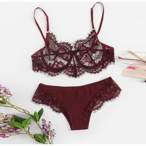 Soft Women Bra Set Breathable Push Up Lace Flower Pattern Polyester Lingerie Corset Top Underwire Bra+Pants Underwear Bra Set