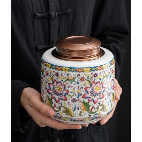 Round Big Vintage Tea Container Travel Ceramic Tea Storage Jar Weed Smell Proof Containers Caixa De Cha Tea Organize BK50CY