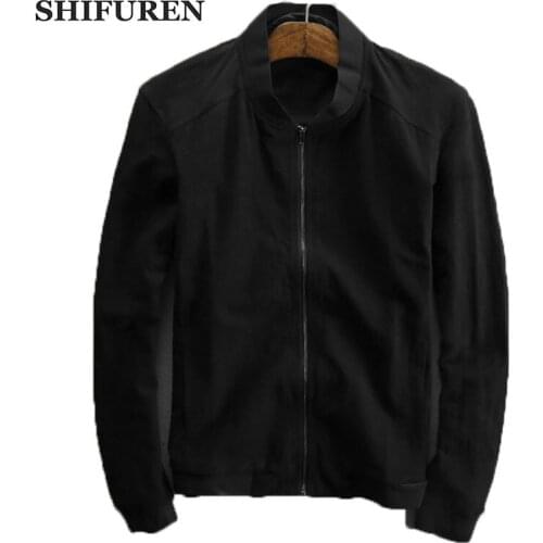 SHIFUREN Thin Breathable Cotton Linen Jacket Men Causal Long Sleeve Zipper Fly 2017 New Autumn Baseball Jackets Round Collar