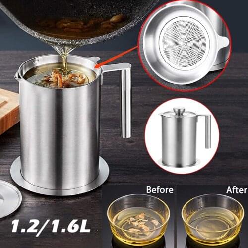 Stainless Steel Oil Filter Large Capacity Juice Separator Cup With Cover Drinks Bottle Storage Can with Tray