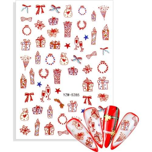 Merry Christmas 3D Nails Sticker Winter Snowflake Elk Xmas Trees Cartoon Adhesive Sliders Nail Art Accessories Decals 2021 New