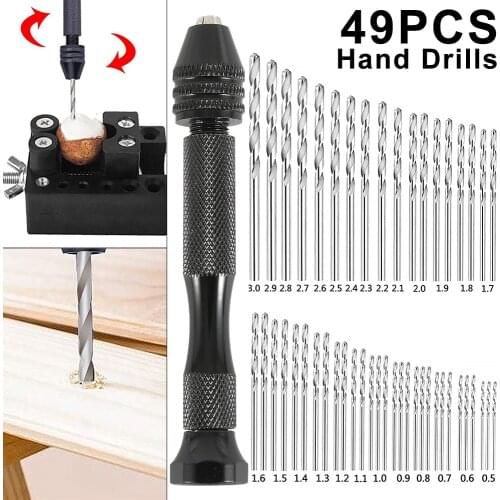 49pcs High Speed Mini Micro Aluminum Alloy Hand Drill Twist Drill Bit Sets With Keyless Chuck Whole Ground Metal Reamer Tools
