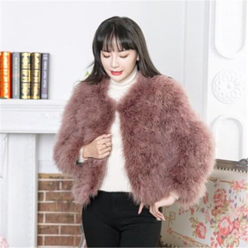 2020 New Winter Ostrich Turkey Womens Fur Coat Casual Slim Female Fur Jackets Long Sleeve Trendy Lady High Quality Femme Mujer
