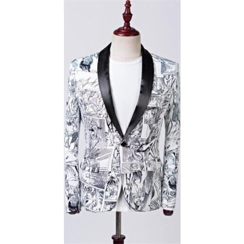 New printed suit jacket mens blazer femenino hombre floral singer fashion performance anime style korean костюм мужской деловой