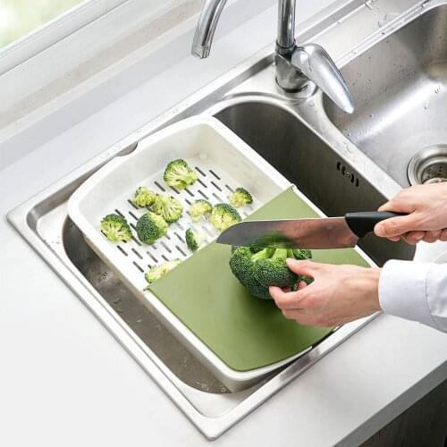 3 in 1 chopping board kitchen multifunctional clamshell cut fruit cutting board household plastic drain basket chopping board