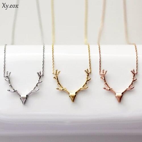 Christmas Birthday Gift Reindeer Deer Antler Pendant Necklace With Chain