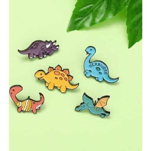 Cute Dinosaur Park Enamel Pins Adventure Brooches Bag Clothes Lapel Pin Beast Badge Wild Animal Jewelry Gift for Kids Friends