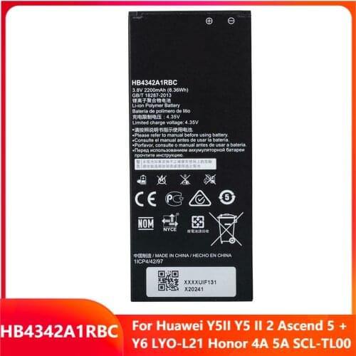 Original Replacement Phone Battery HB4342A1RBC For Huawei Y5II Y5 II 2 Ascend 5 + Y6 LYO-L21 Honor 4A 5A SCL-TL00 2200mAh