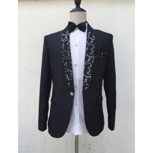 Chorus groom wedding suits for men black blazer boys prom sequins suits mens fashion slim masculino latest coat pant designs