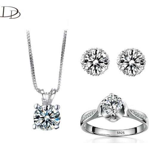 Bridal jewelry sets white gold color ring necklace stud earrings AAA rhinestone bijoux femme luxury engagement jewellery ASM003