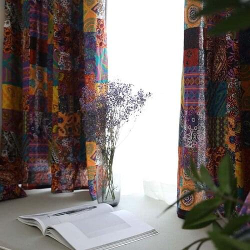 Vintage Bohemian Curtains for Living Room Colourful Ethnic Style Retro Cotton Blend Room Darkening Window Curtain 1 Panel TJ3666