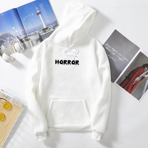 HORROR English Letter Print Gothic Womens Jacket Winter Crop Hoodies Sweatshirts Harajuku Streetwear Riverdale Punk Pullover