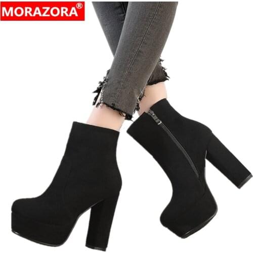 MORAZORA 2020 new top quality faux suede boots women high heels platform ankle boots for women zipper autumn winter shoes female