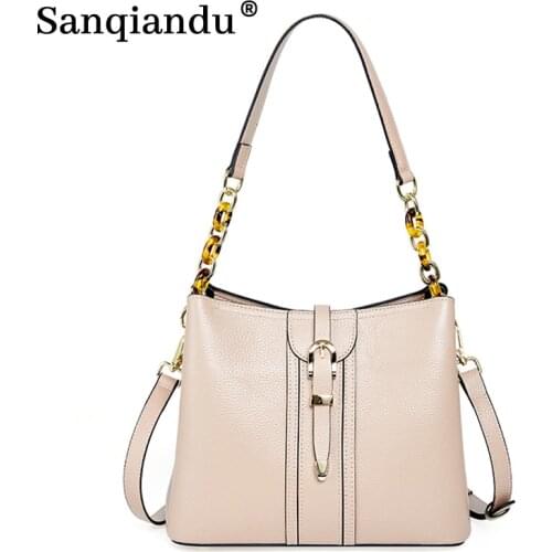 Women Handbags Bag Purse 2021 Lady Messenger Shoulder Bags Fashion Bucket Cross Body Bag Genuine Leather Luxury Brand Tote Pink