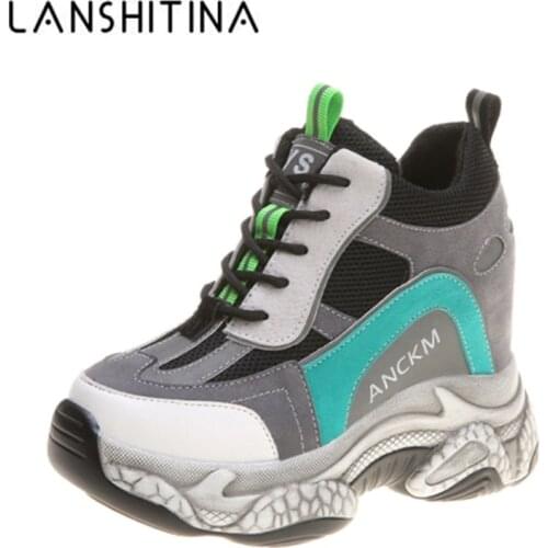 2020 Spring Women Chunky Sneakers 10CM Wedge Heels Suede Shoes Thick Sole Breathable Casual Shoes Warm Winter Platform Sneakers