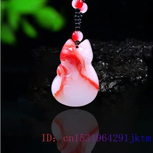 Jade Fox Pendant Red White Chinese Jadeite Gemstone Natural Jewelry Women Necklace Carved Charm Fashion Amulet Gifts