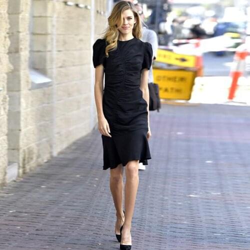 High Quality New Womens Summer Designer Fashion Workplace Party Office Casual Vintage Elegant Slim Black Mermaid Knee Dress