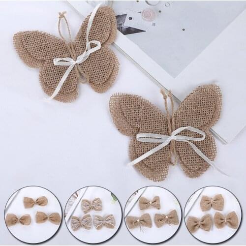 1pc Linen Bow DIY Wedding Party Gift Decoration Bow Retro Natural Jute Bow Lace Ribbon Gift Box Packaging