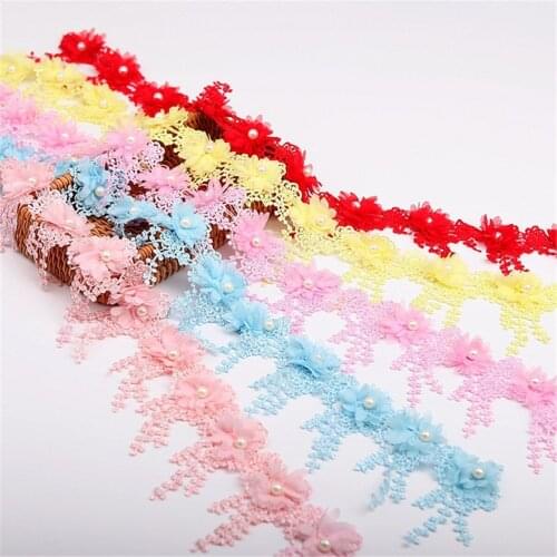 1Yard Flower Chiffon Trim Lace Beaded Ribbon Clothing Dress Sewing Fringe DIY