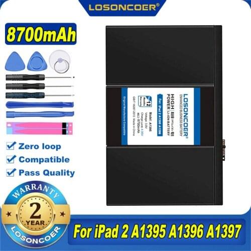 100% Original LOSONCOER 7430mAh A1395 Battery For iPad 2 A1395 A1396 A1397 A1376 A1316 For iPad2 Tablet Battery