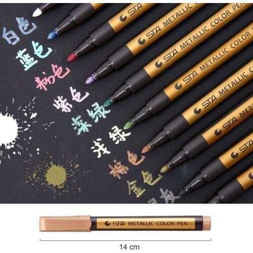 2021 New 2mm 10Colors Metallic Permanent Paint Markers Birthday Gift Card Silver Gold White Marker School Office Art Supplies