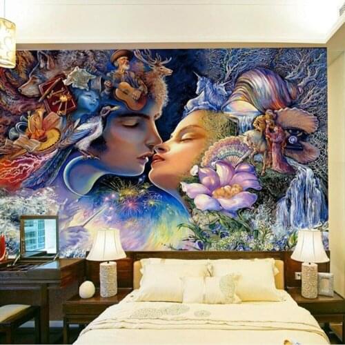 Milofi custom 3D wallpaper mural elf couple oil painting background wall bedroom bedside mural decoration wallpaper