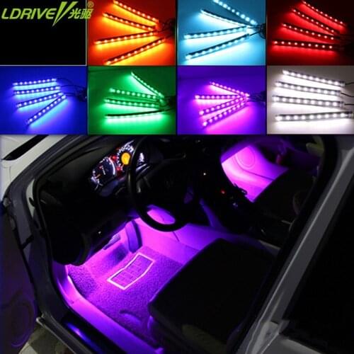 4PC 12V Car sound control RGB 7colors Car Styling Decorative Atmosphere Lamps Car Interior Light With Remote car floor lights